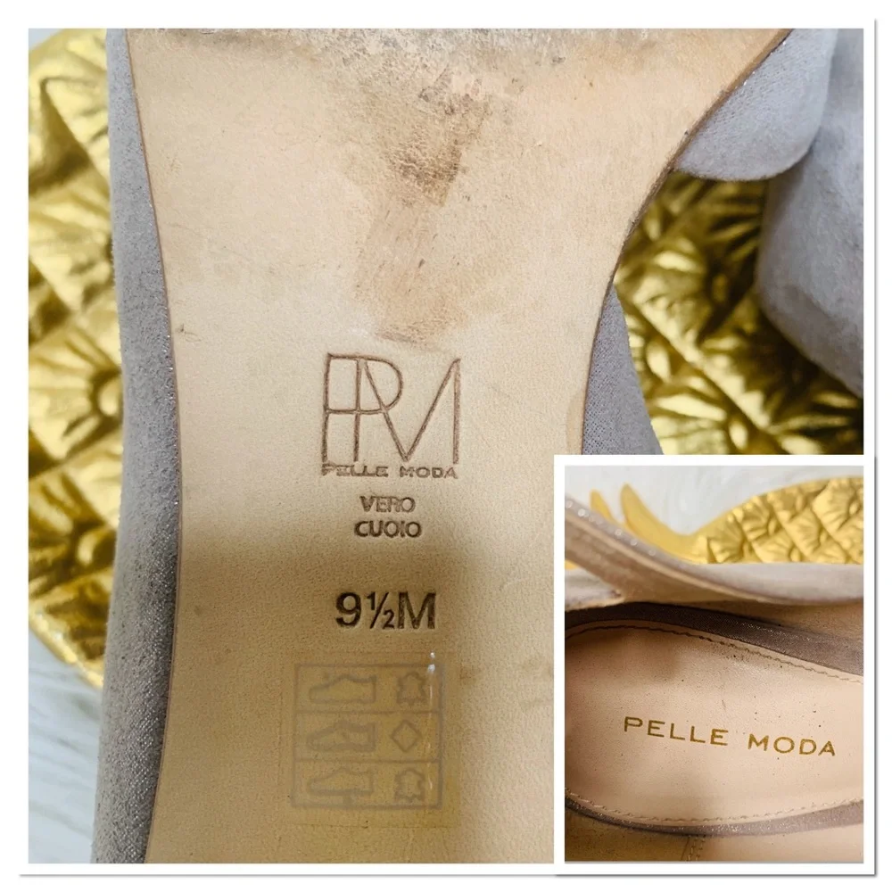PELLE MODA Tan Suede Shimmer Heels Size 9.5